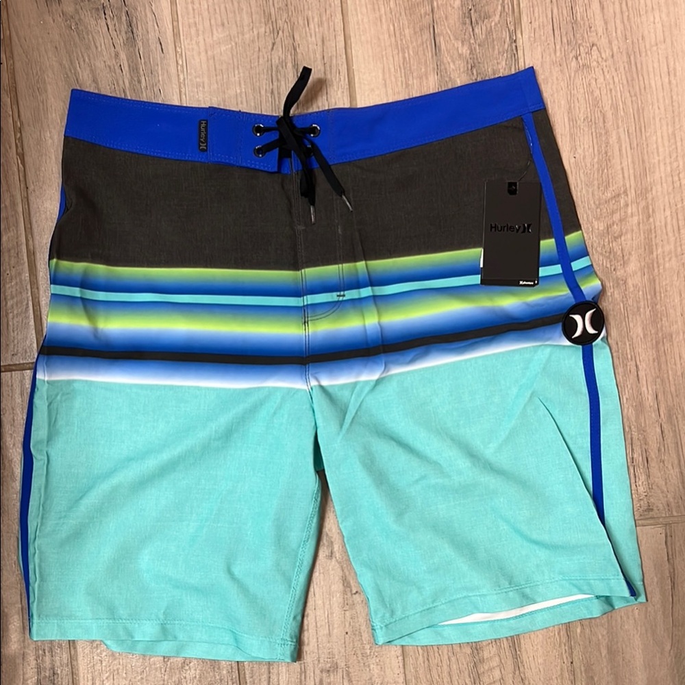 Hurley Blue and Green Board Shorts Quick-Dry Swimwear